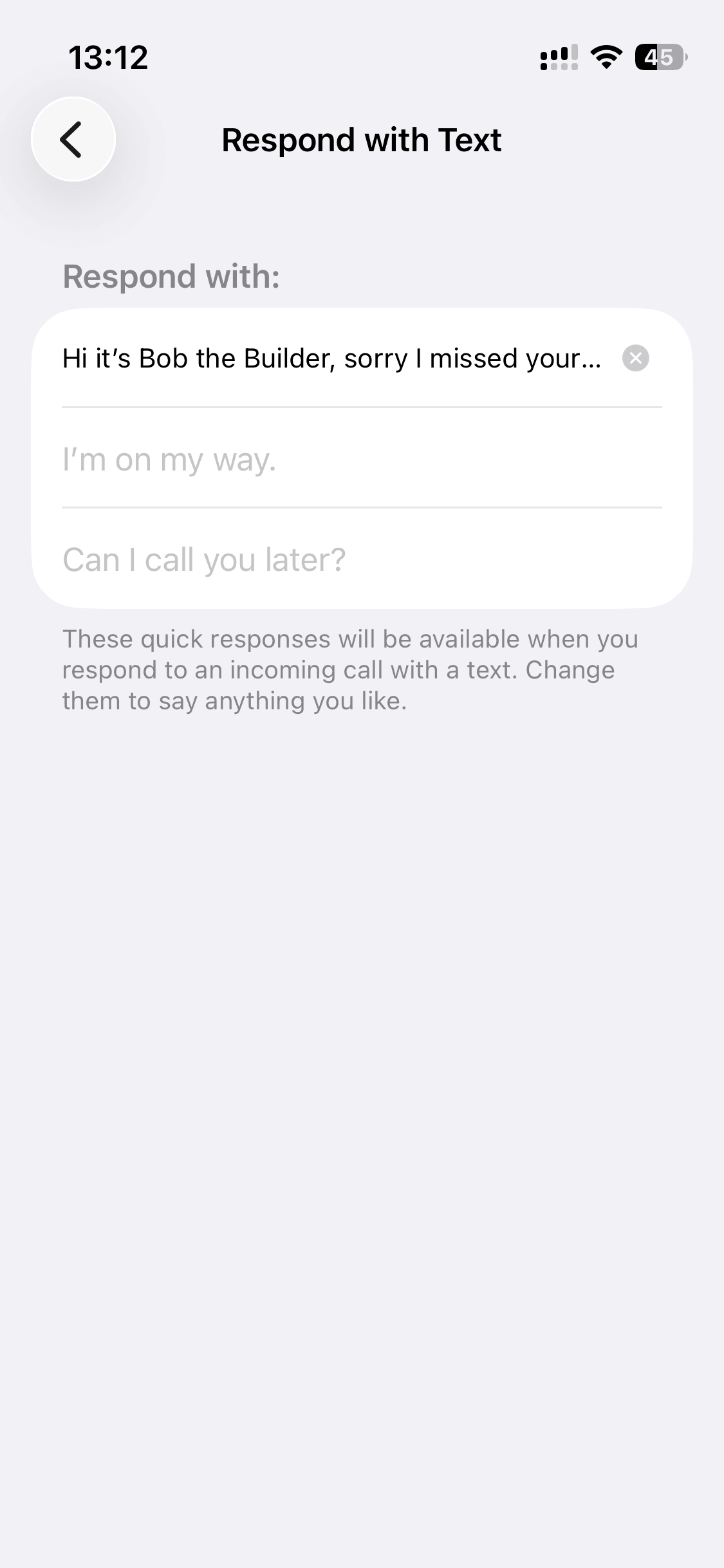 iphone respond with text input