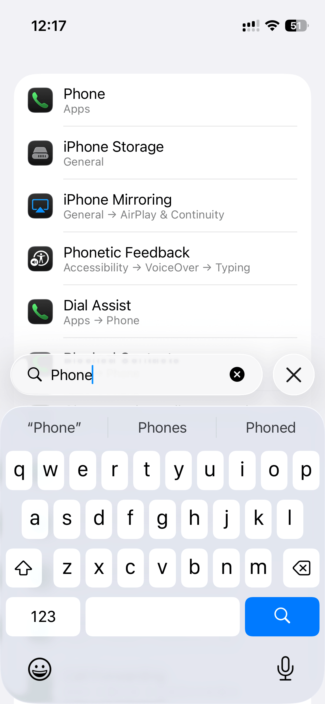iphone settings apps phone search