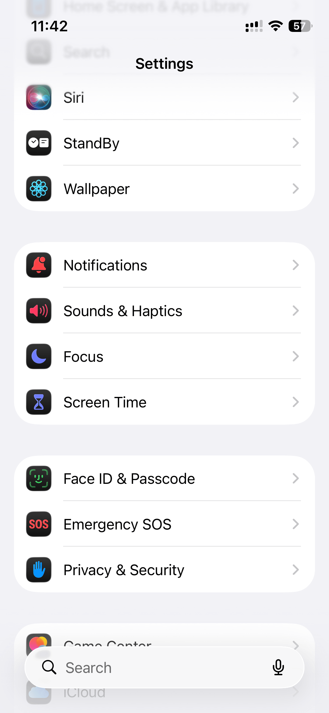 iphone settings menu with focus item