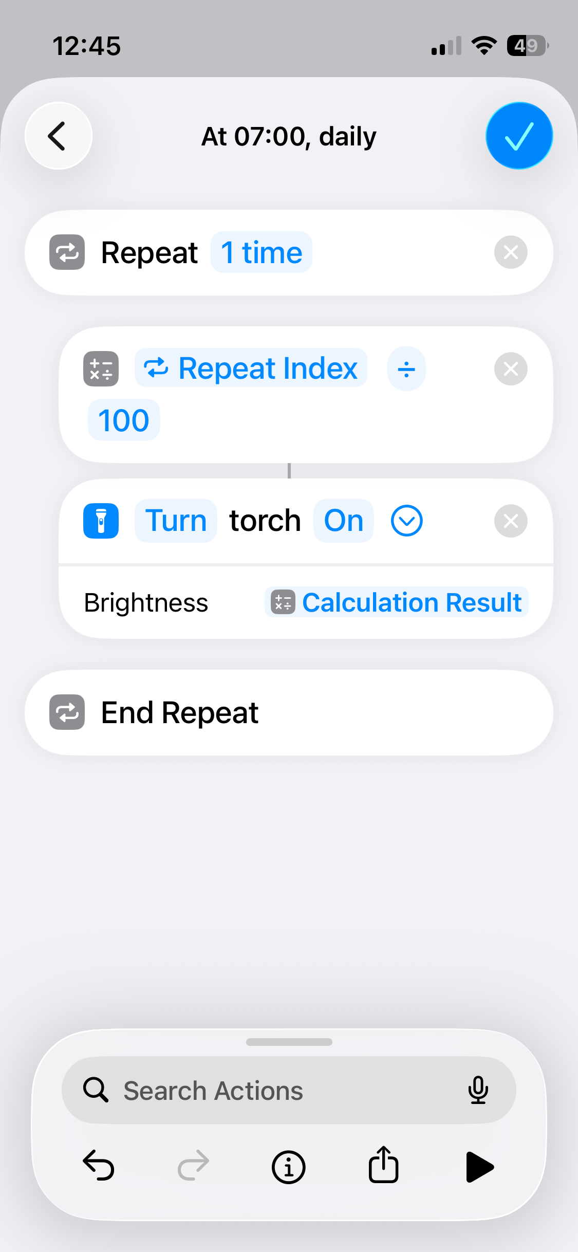 shortcut repeat calculating torch brightness
