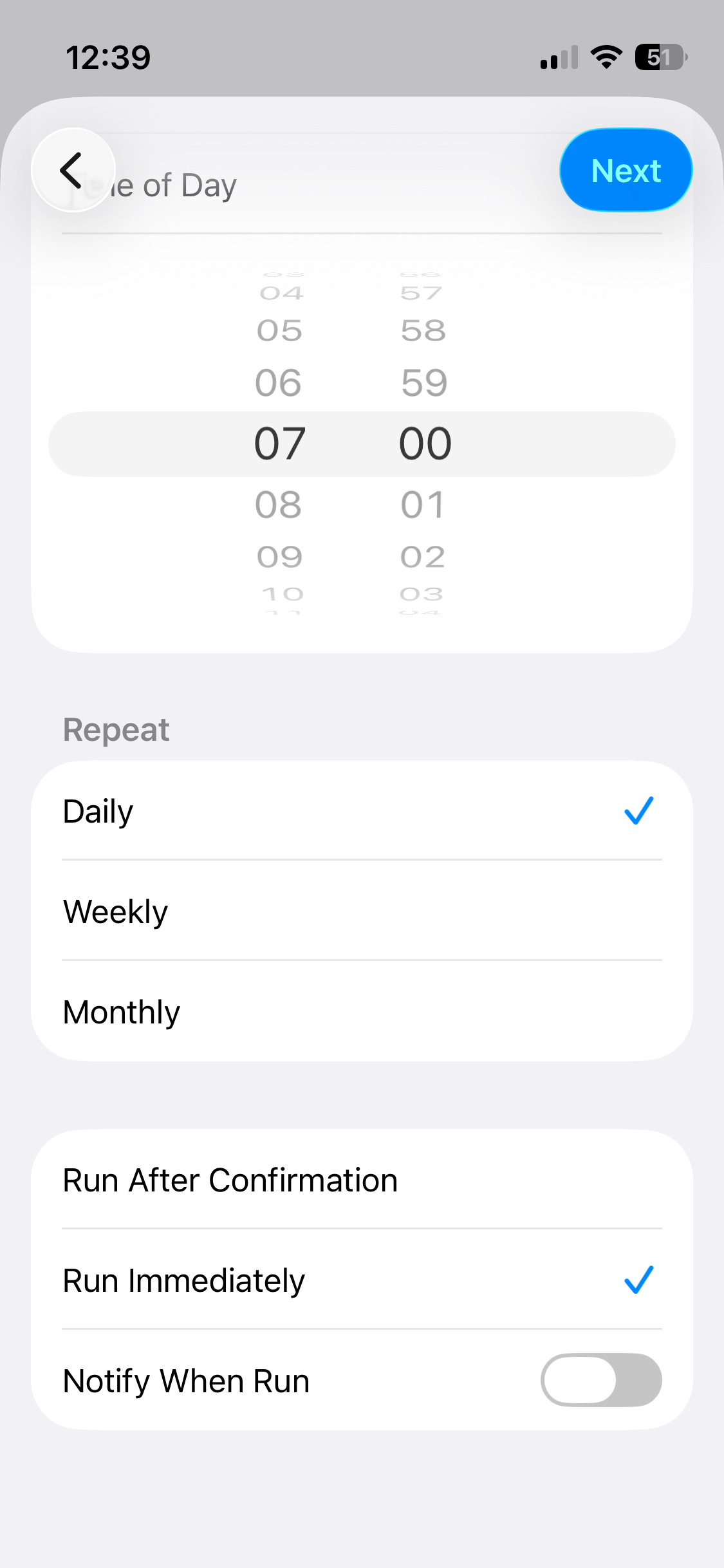 automation shortcut time of day