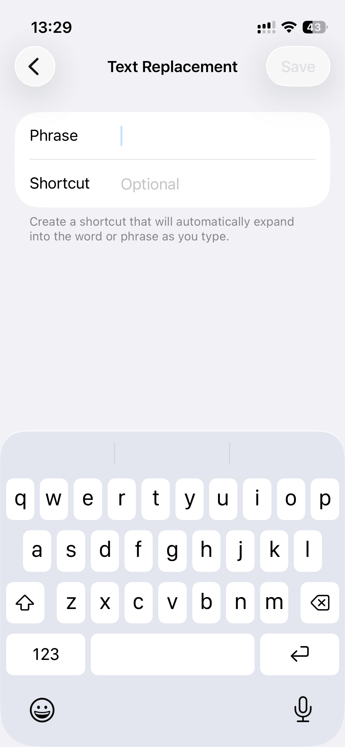iphone keyboard text replacement input